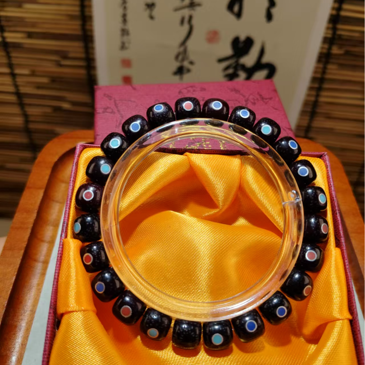 藏式朱砂供星月菩提手串银管镶嵌纯手盘精品星月古法沁染送盒子