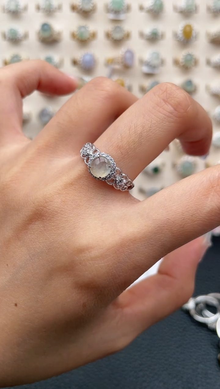 翡翠戒指银S925镶嵌1111