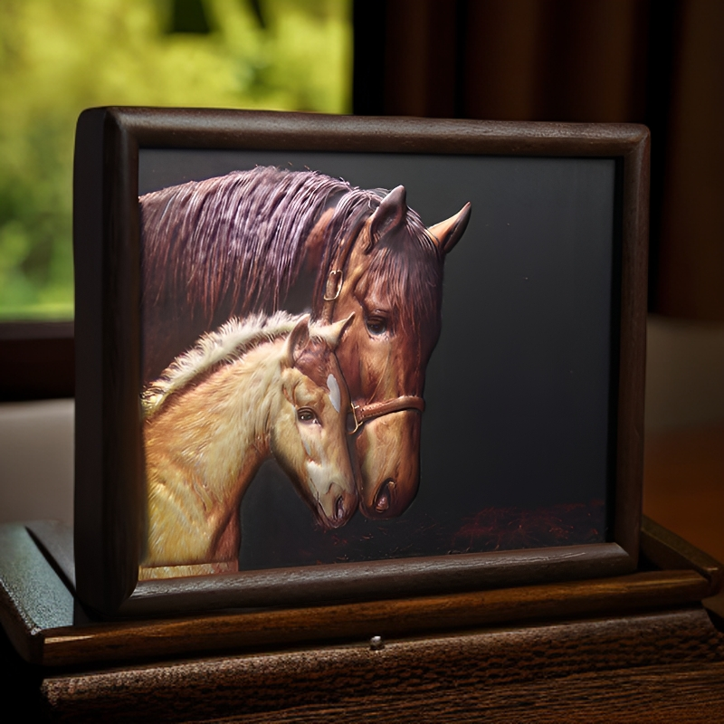 艺铜年浮雕母子马马之功成舐犊情深铜铝版浮雕拓金錾彩工艺品摆台