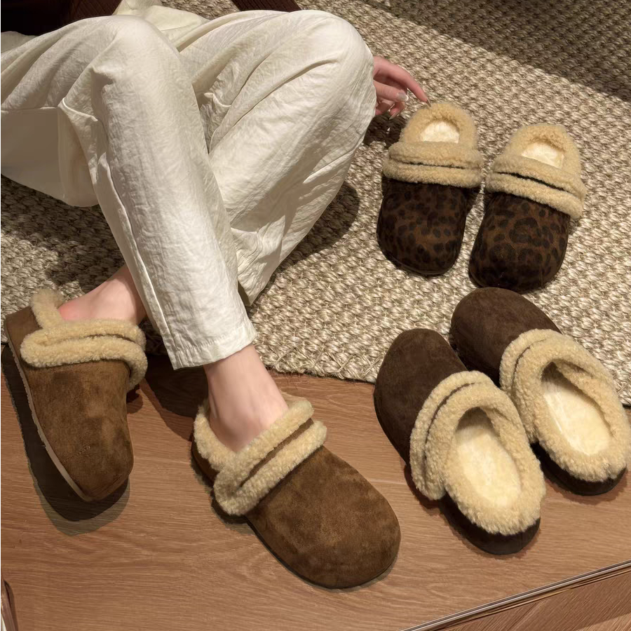 复古港风休闲包头拖女一鞋两穿2025秋冬新款时尚百搭加绒毛毛棉鞋