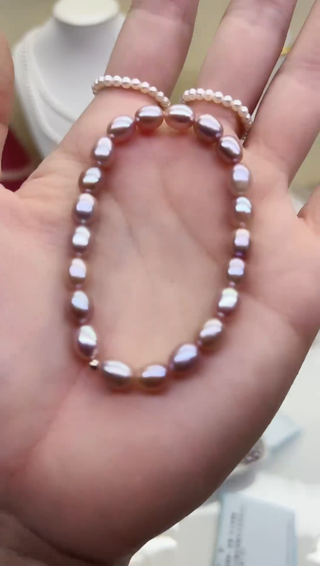 银S925镶嵌手链淡水珍珠紫色无暇米型米胖子6-6.5mm