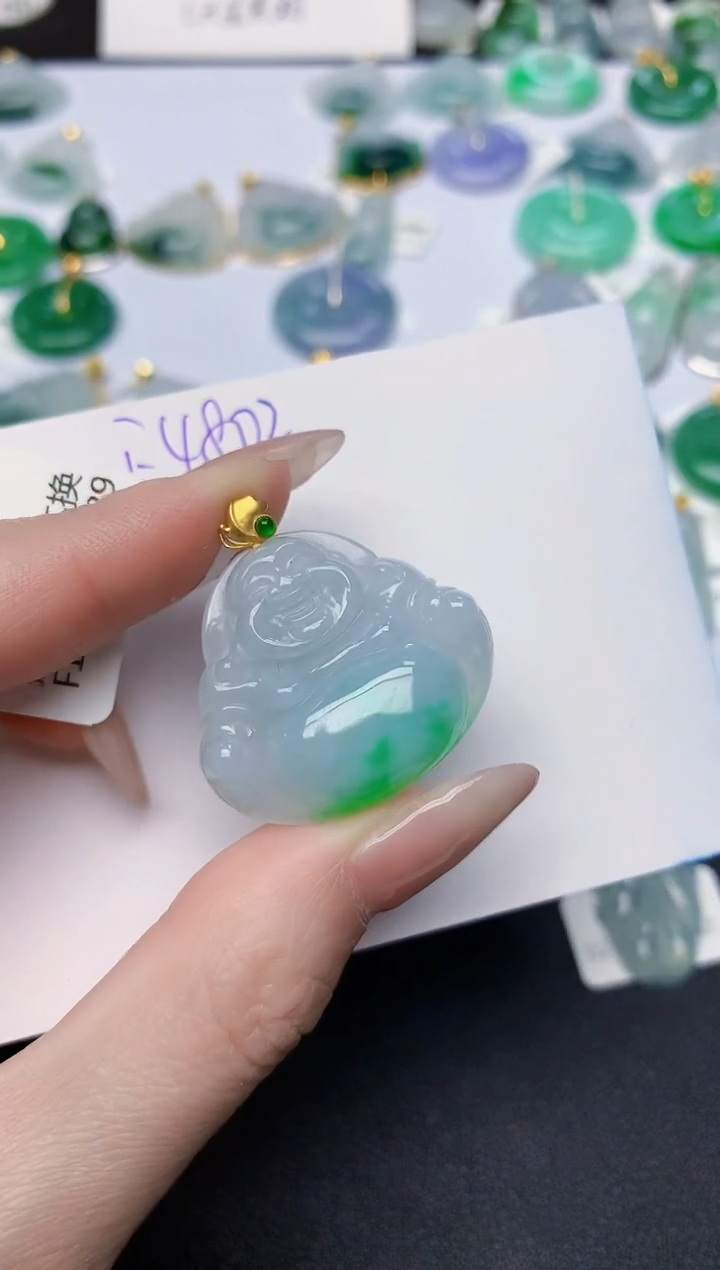 颈饰18K金镶嵌翡翠天然缅甸A货翡翠百元以上9元证书费自理