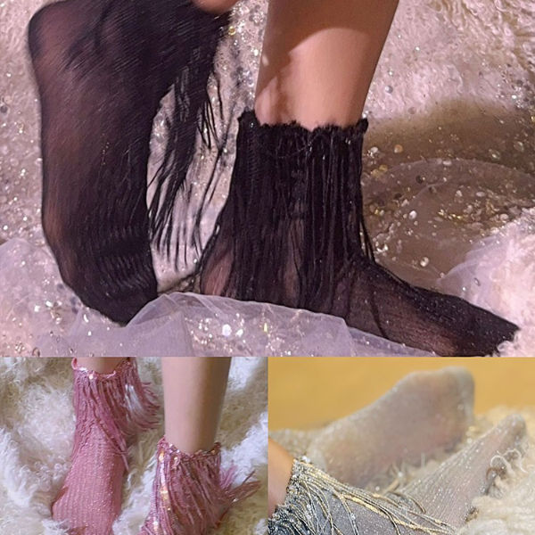 【11月第三期】你的呵呵｜灵动复古细闪银丝珠片流苏小腿袜