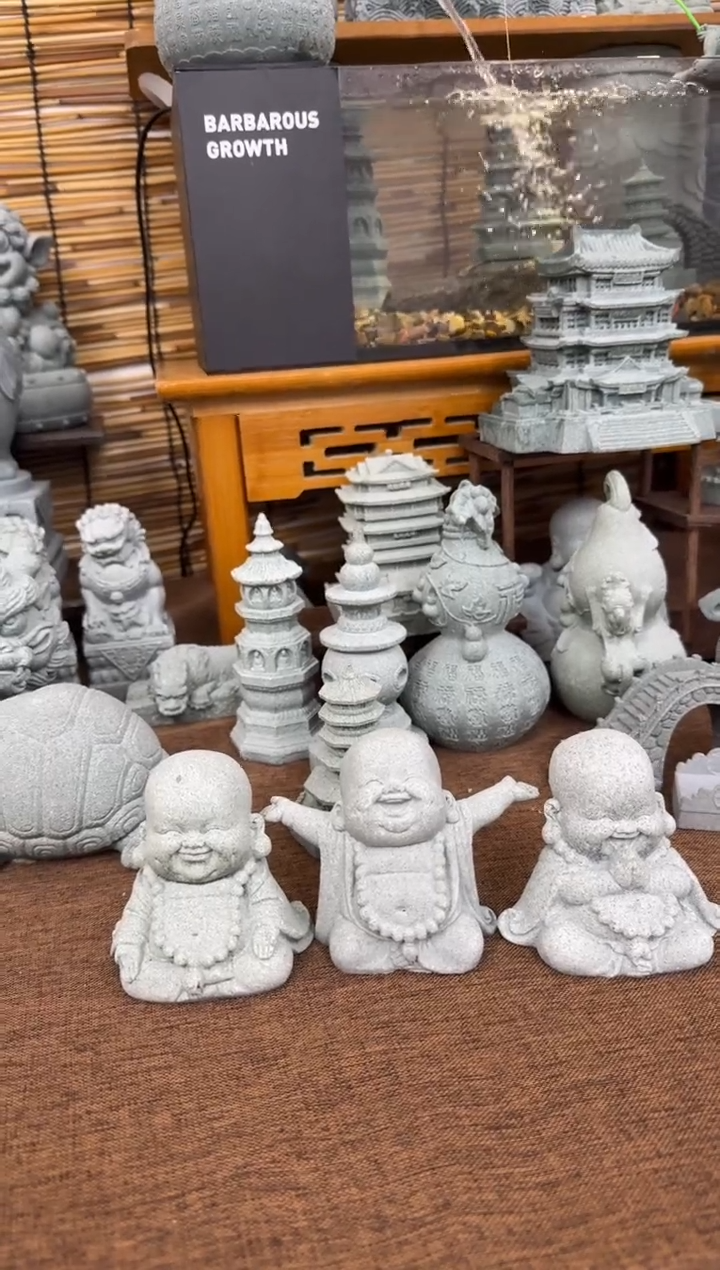 石材双手张开弥勒一套