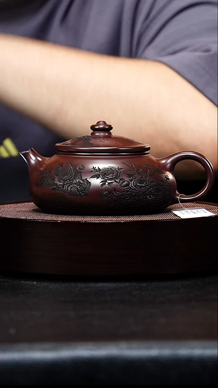 茶壶紫砂宜兴紫砂 山水花鸟寒江 石红