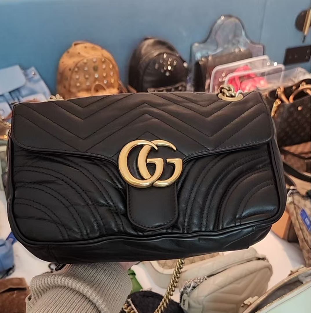 95新 GUCCI/古驰 马蒙26黑色链条包/云海包展放大漏