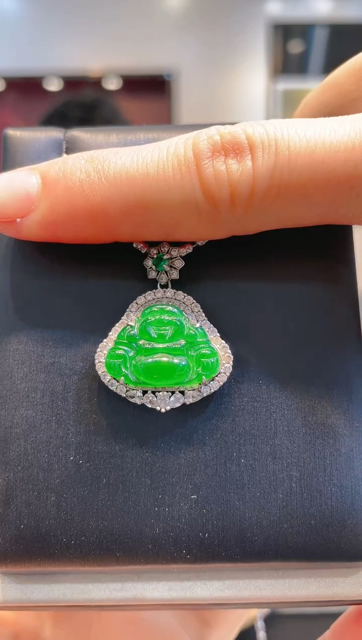 翡翠银S925镶嵌颈饰A7天然A货翡翠吊坠（不含链）
