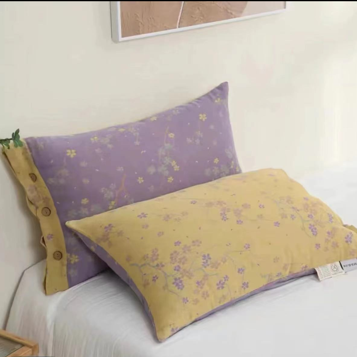 【北奈かわ会社】纯棉有氧双层纱加大透气吸汗枕套 48*74 春光明媚