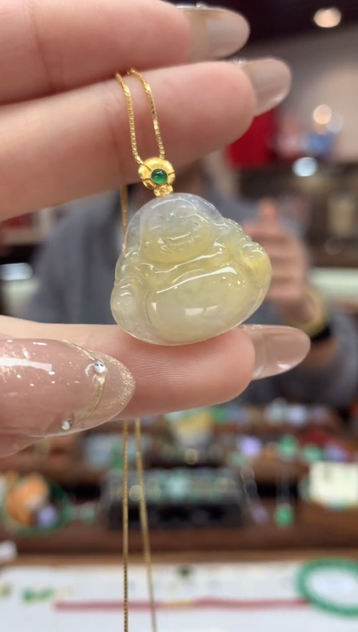【闪购商品】翡翠吊坠(不含链)18K金镶嵌佛公