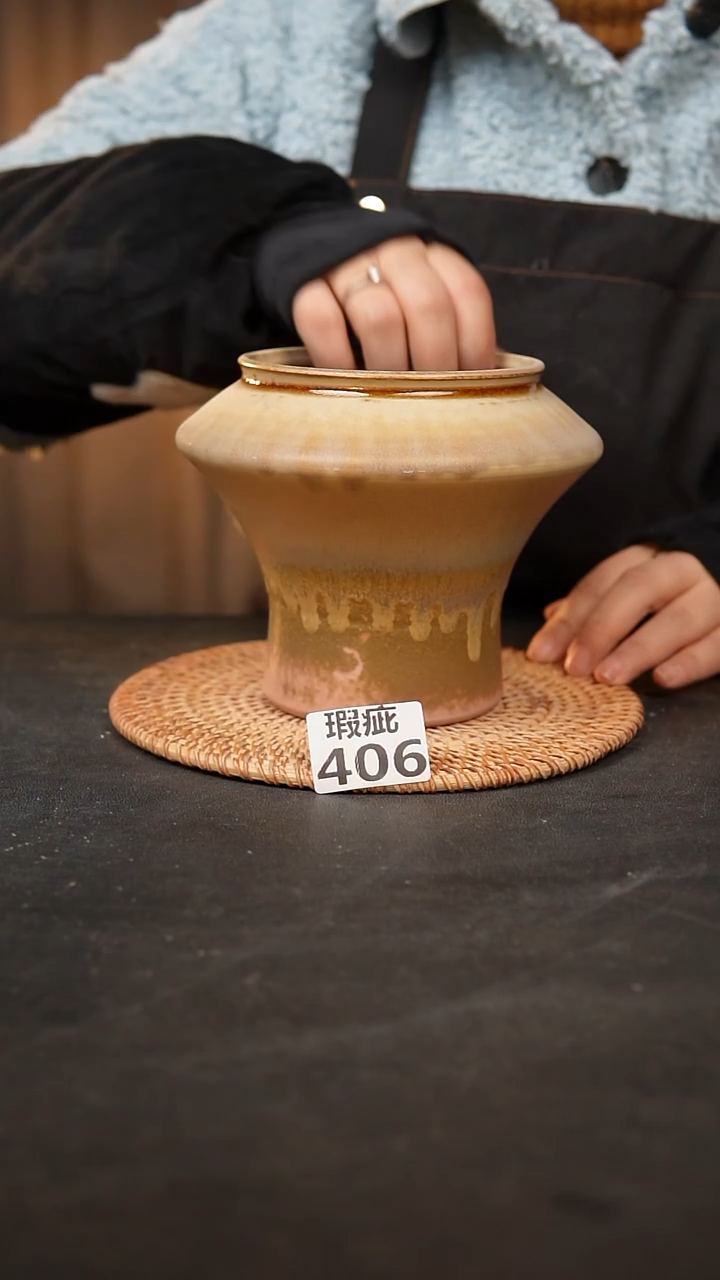 【闪购商品】瓷片406泥泥手工花盆口10高12