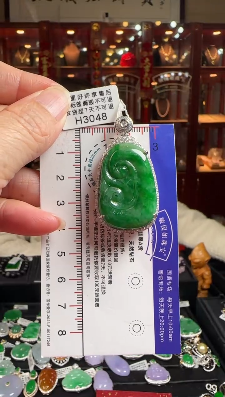 【闪购商品】翡翠颈饰18K金镶嵌H3048辣绿如意