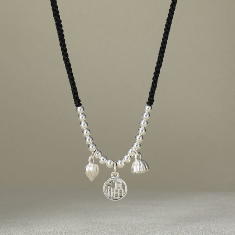 链子足银 足银999平安福编织锁骨项链生日礼物女DIY配件