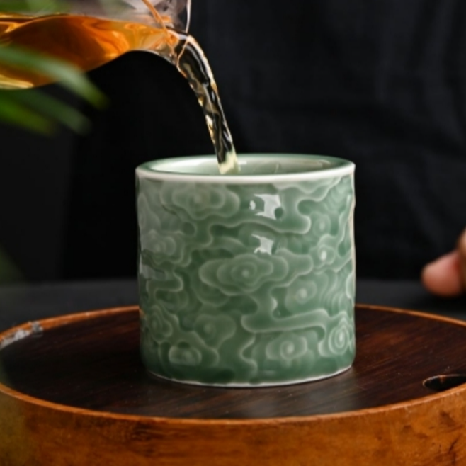 【发弹幕中奖高】扳指杯青瓷祥云主人杯品茗茶杯客杯茶室工夫茶具