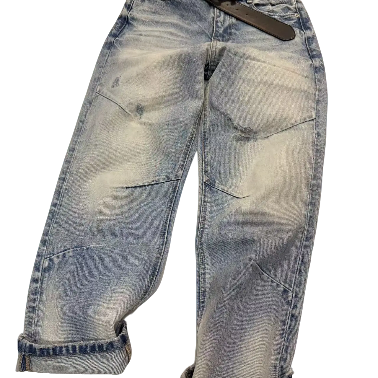 秋季新款高腰宽松显瘦弯刀直筒牛仔裤女