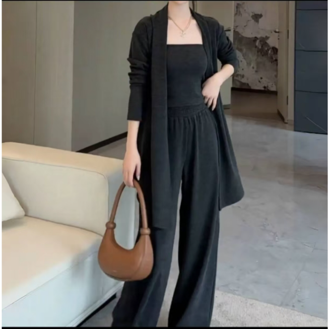 【长款】秋季新款时尚套装洋气减龄开衫吊带阔腿裤气质三件套3257