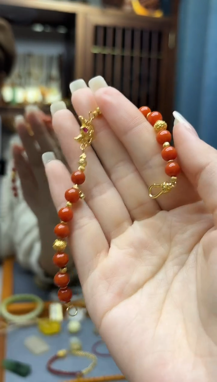 银S925镶嵌南红玛瑙车挂s925银南红手串TS