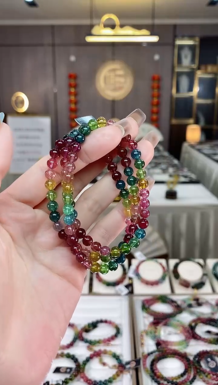 【闪购商品】碧玺三圈手串5mm+未镶嵌一物一证dan