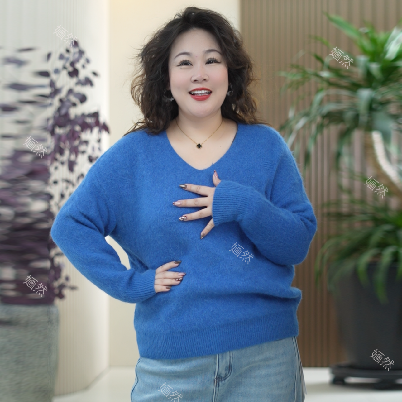 云雾感兔毛针织衫女大码弹力百搭显瘦保暖拉绒拉毛无缝冬季上衣