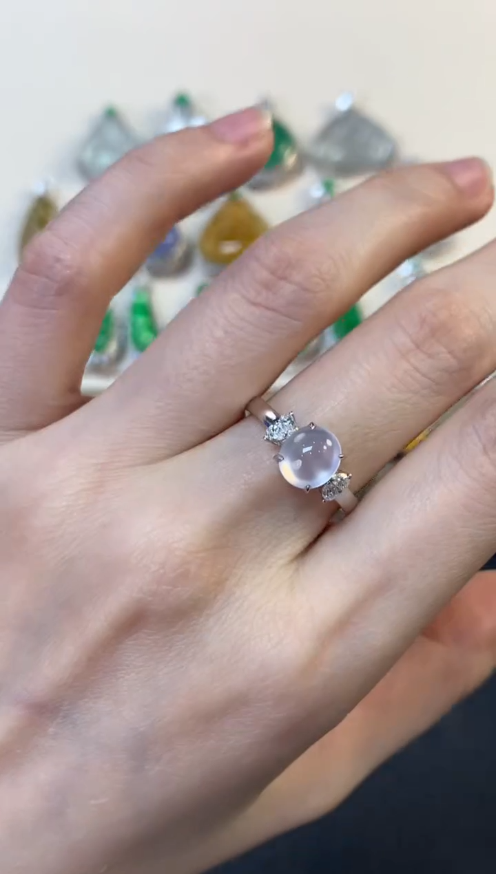 翡翠戒指18K金镶嵌蛋面戒指7500