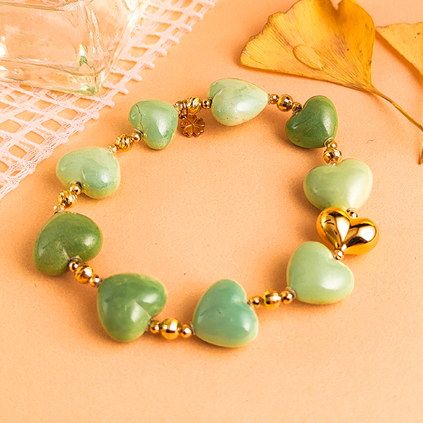 【品众慧子】原矿绿松石18K金搭配爱心单圈-SJ1267