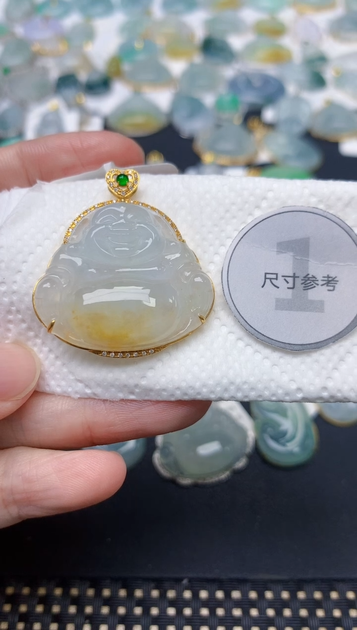 颈饰18K金镶嵌翡翠天然缅甸A货翡翠