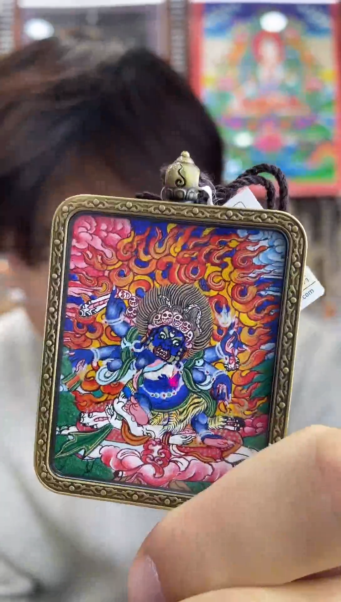 吊坠六臂 大黑天 纯手绘唐卡（非质量问题 不退不换）