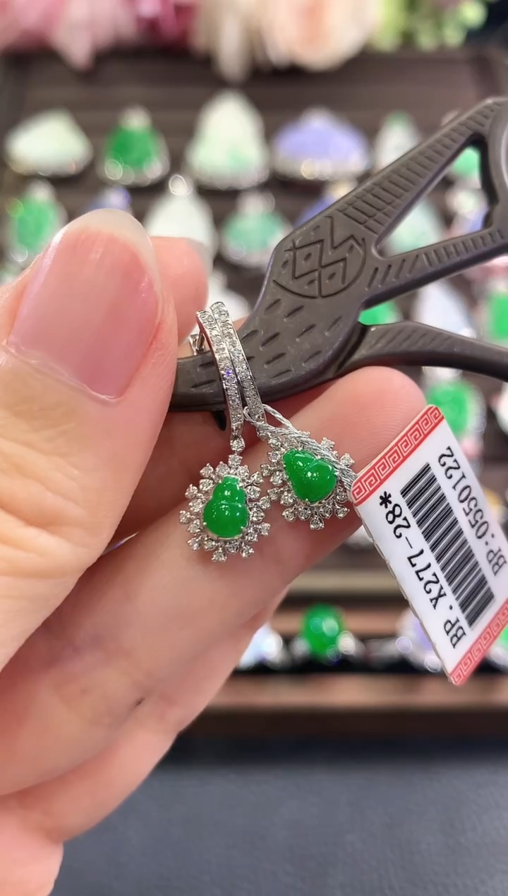 18K金镶嵌翡翠耳饰 d13   