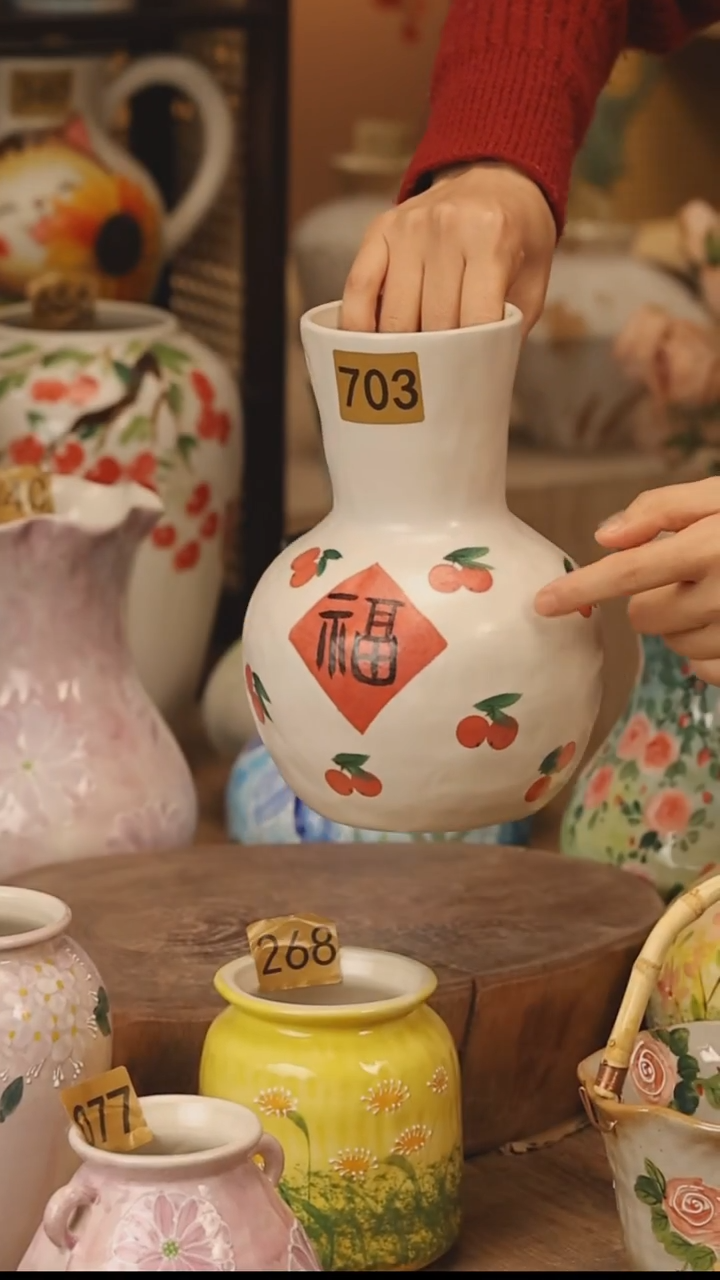 陶瓷景德镇设计师手作花器摆件侘寂风@M703@