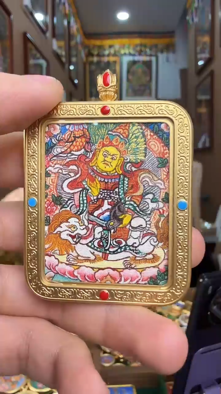 吊坠财报天王双面红财神-纯手绘唐卡