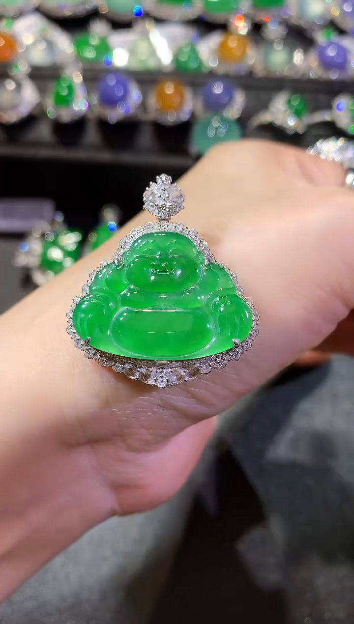 【闪购商品】翡翠吊坠(不含链)18K金镶嵌93-佛公