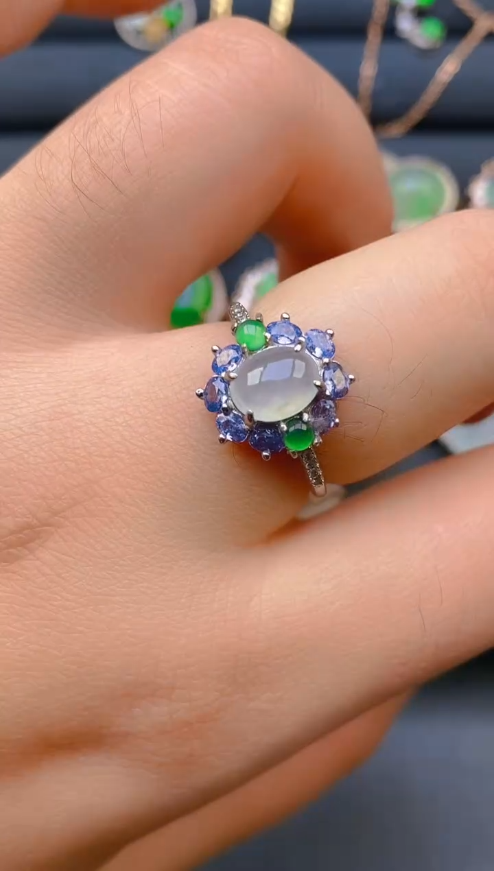 【闪购商品】翡翠戒指银S925镶嵌天然A货翡翠1