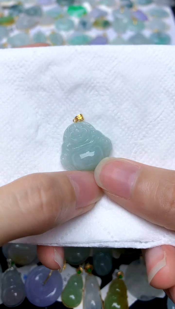 翡翠18K金镶嵌颈饰天然A货翡翠