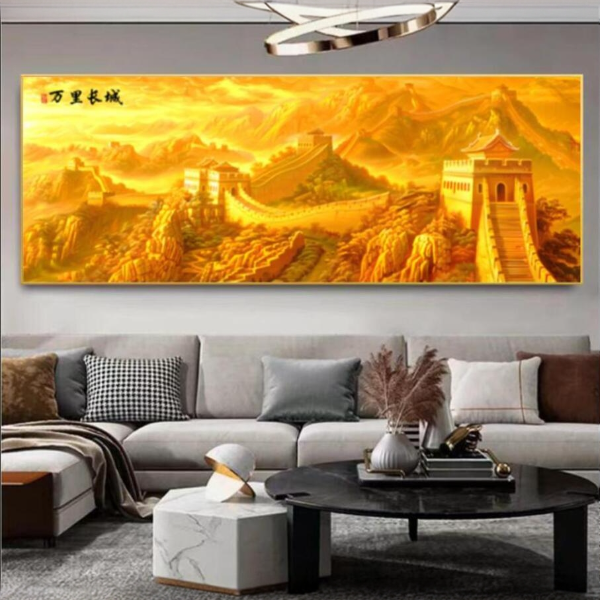 万里长城新中式客厅沙发背景办公房晶瓷立体镶钻装饰挂画