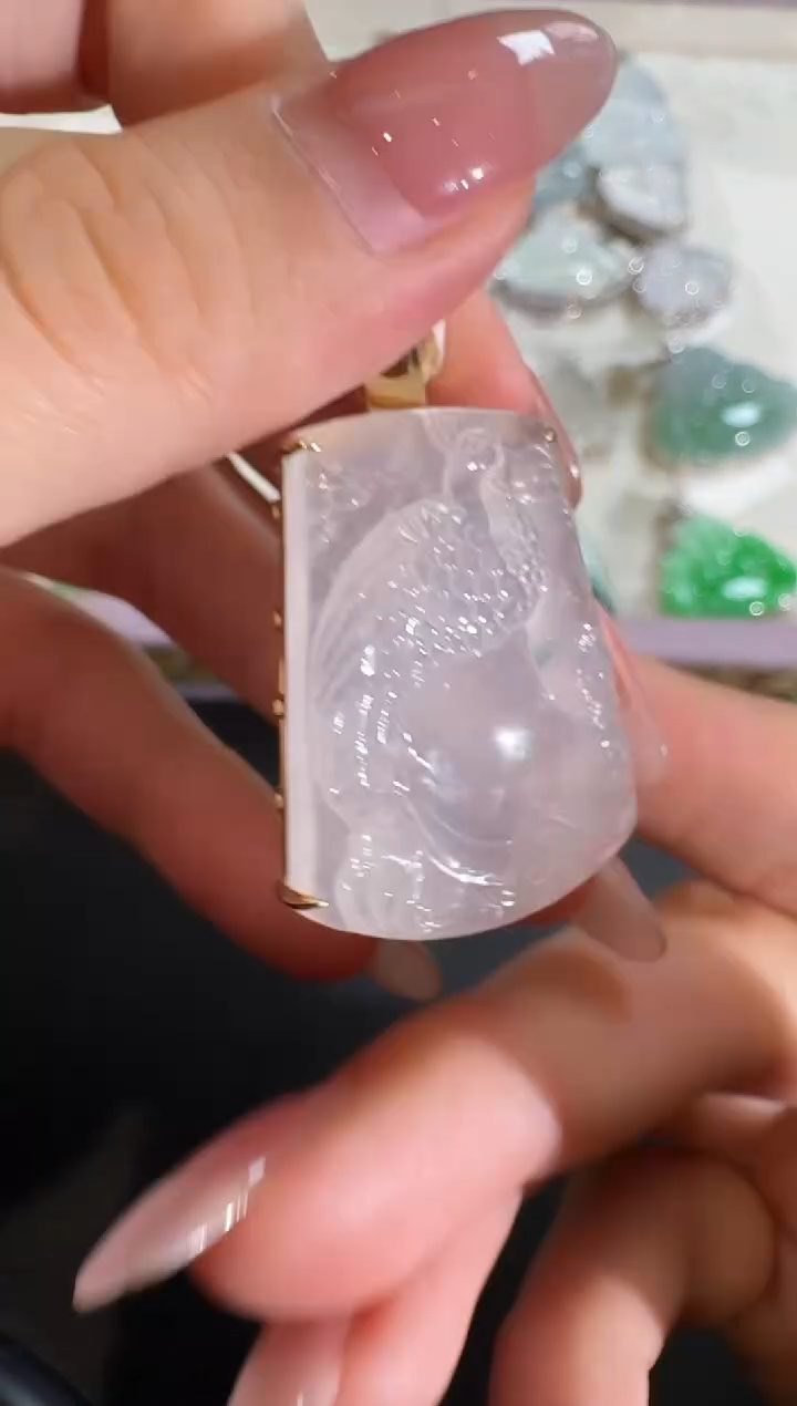 【闪购商品】翡翠吊坠(不含链)18K金镶嵌【源头工厂】钻石镶嵌