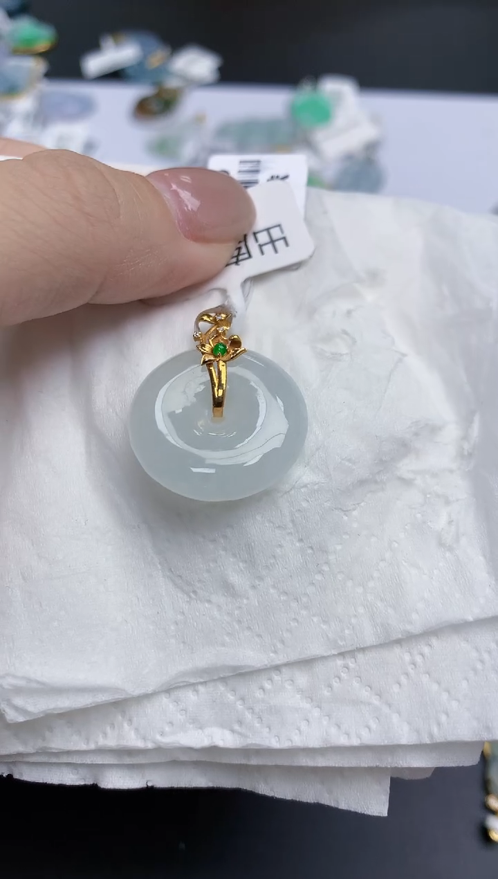 【闪购商品】翡翠颈饰18K金镶嵌天然缅甸翡翠A货