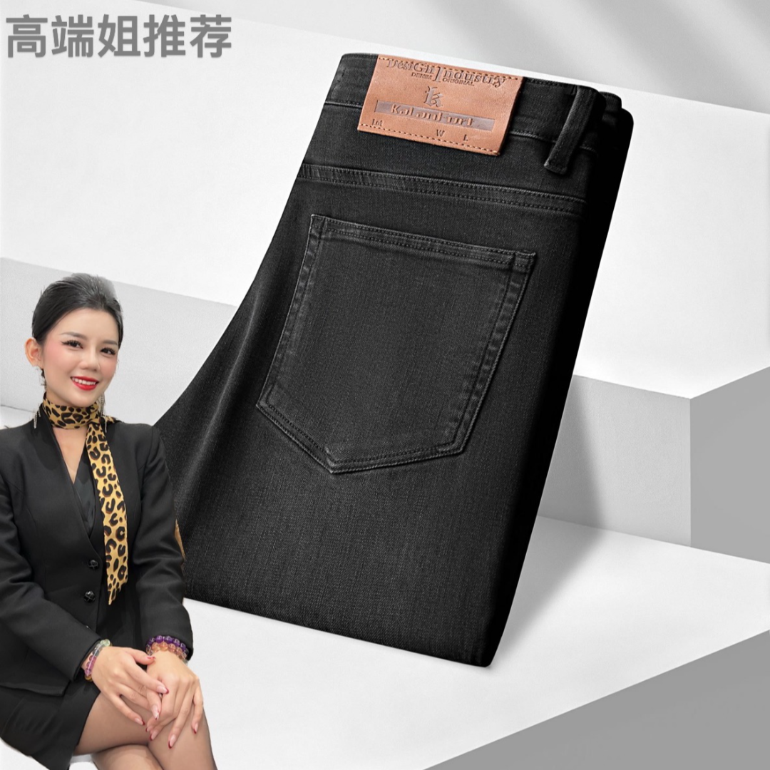 冬季厚款灰色牛仔保暖防风男士休闲裤轻奢修身直筒弹力百搭时尚