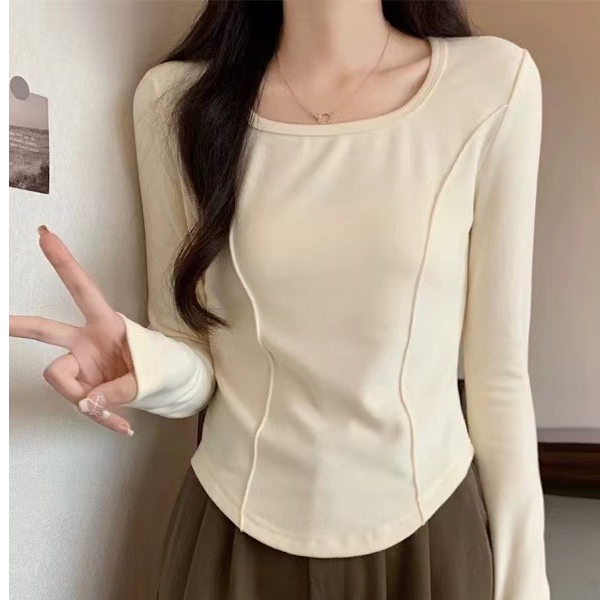 25年新款领长袖T恤拼接极简风短款设计感秋季百搭长袖内搭辣妹