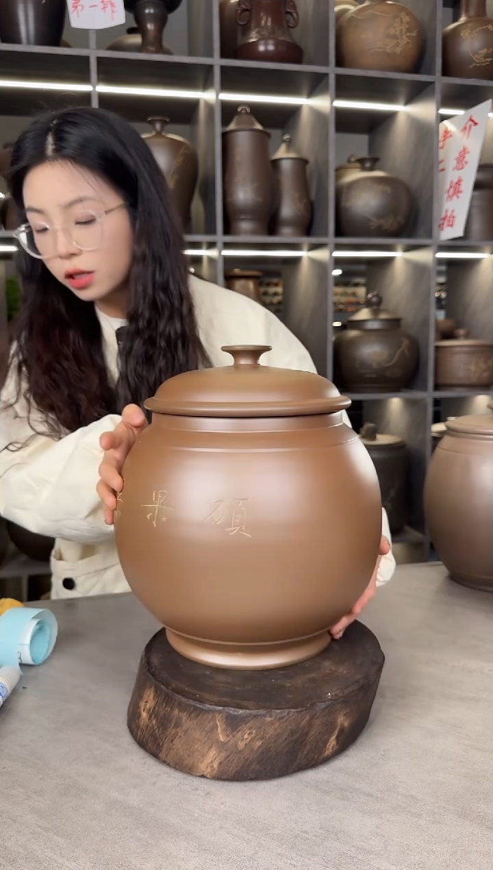 【闪购商品】罐本陶手作泥兴陶手工圆形罐4斤装微瑕