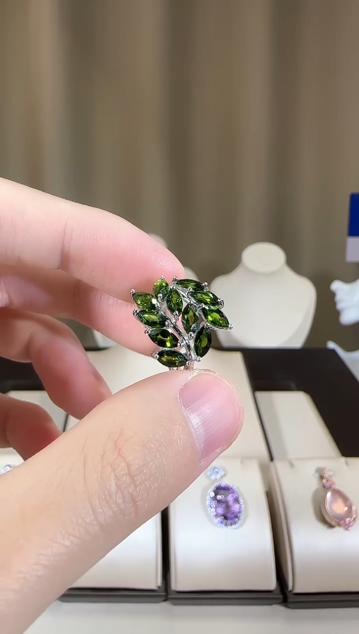 【闪购商品】透辉石戒指银S925镶嵌设计款麦穗