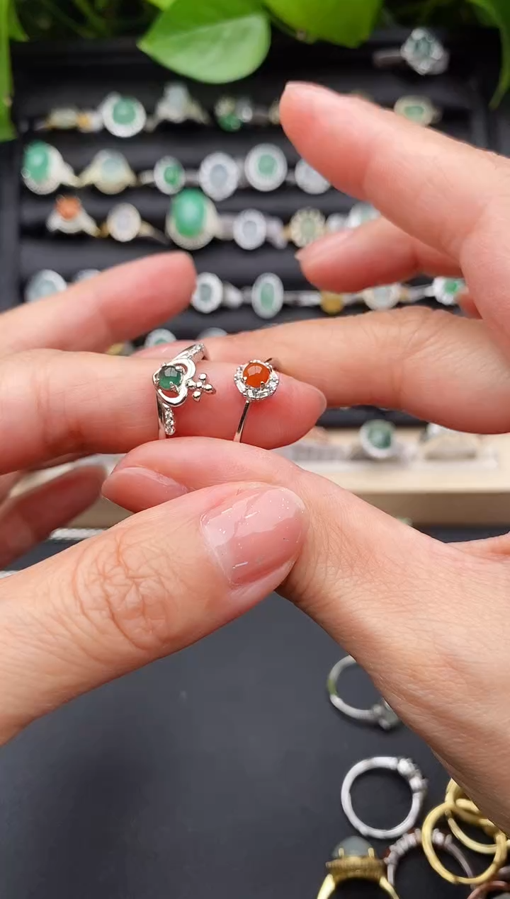 【闪购商品】翡翠戒指银S925镶嵌缅甸天然A货翡翠111 2-8