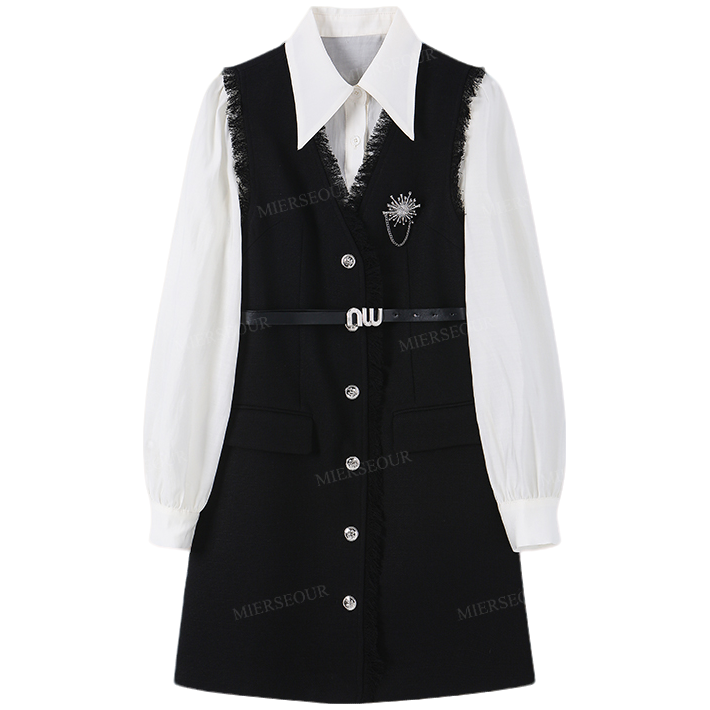 2025新款【四季青小封家轻奢】高级OL风气质衬衫裙套装58326