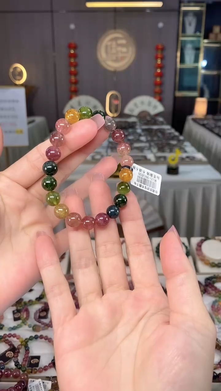 未镶嵌老矿碧玺彩虹单圈手串9mm+碧玺hon多样性发一条