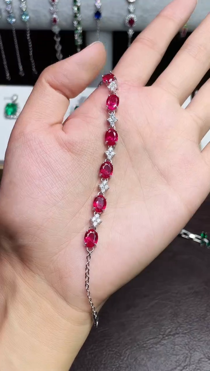 合金合成钻石红宝手链