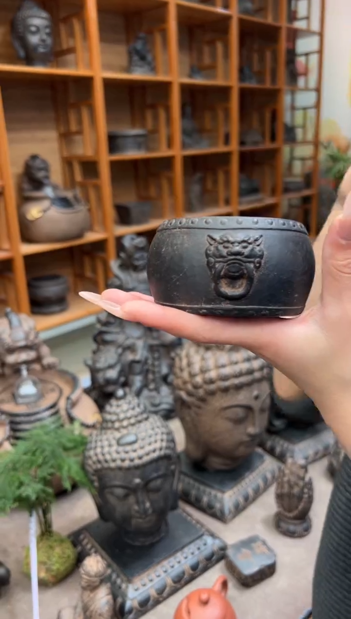 陶土【火山泥】兽头小鼓