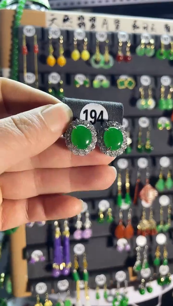 【闪购商品】翡翠耳饰银S925镶嵌老194..