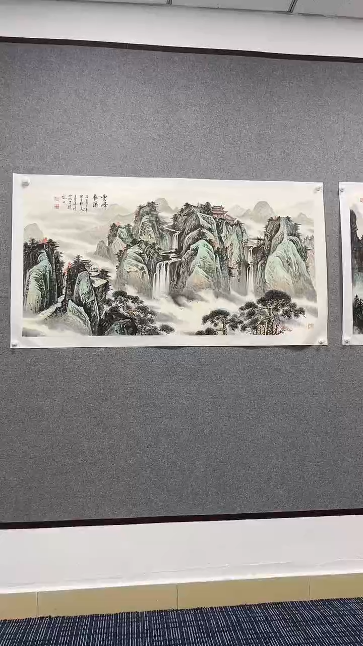 国画王老师写意山水《雪峰风瀑》