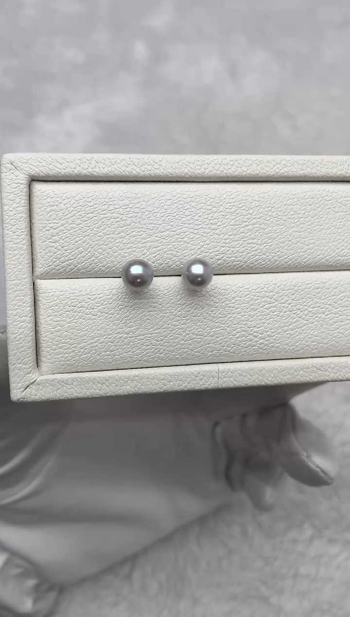 银S925镶嵌耳钉海水珍珠AK真多麻素钉6.5-7mm