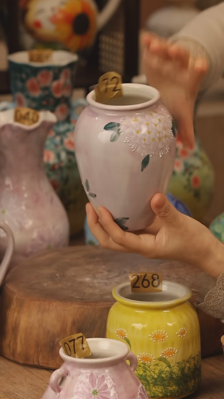 陶瓷景德镇设计师手作花器摆件侘寂风@M172@