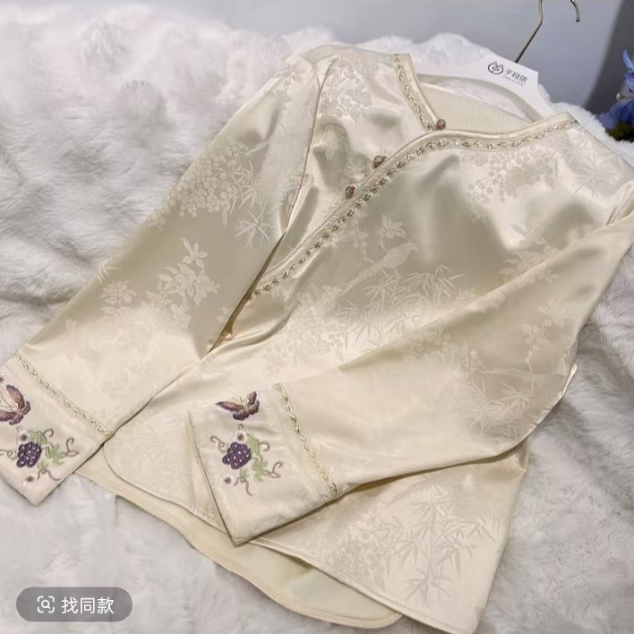 新中式斜襟刺绣加绒加厚上衣619