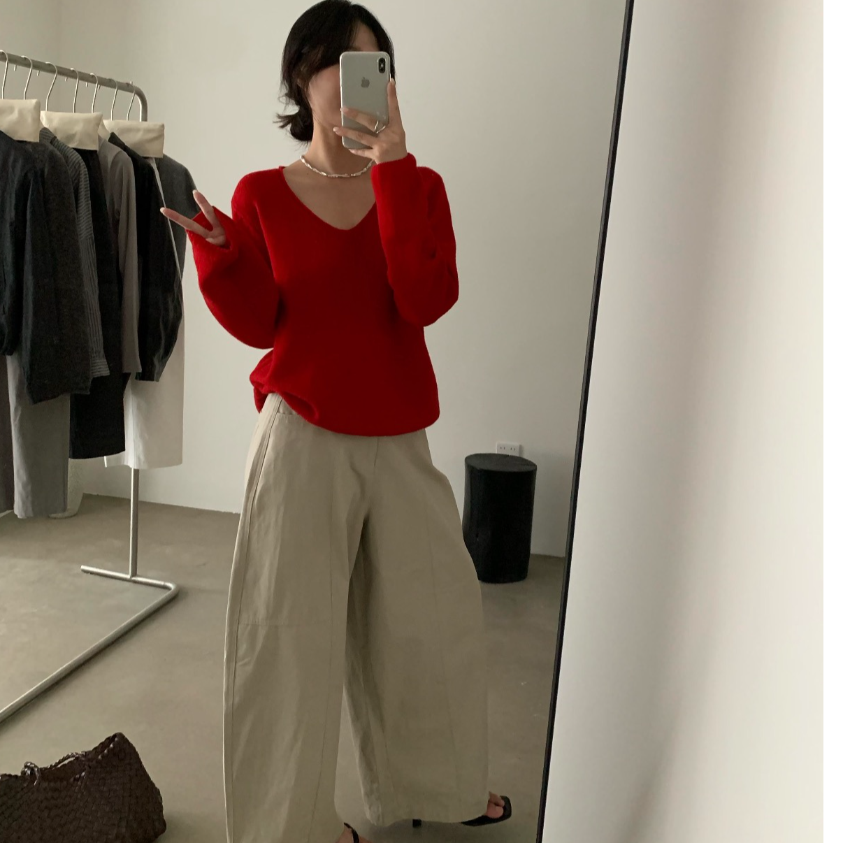 女纯色针织针织衫上衣长袖保暖毛针织衫V领打底衫